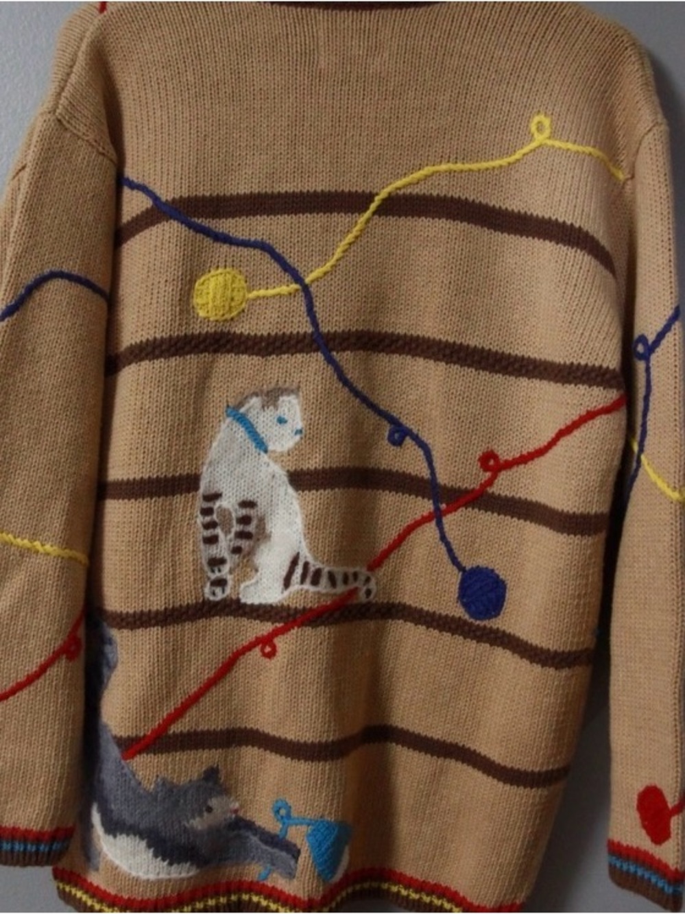 Rare Vintage STORYBOOK KNITS Sweater Cardigan Cat Knitting Yarn Whimsy Boho 3X - Picture 4 of 6